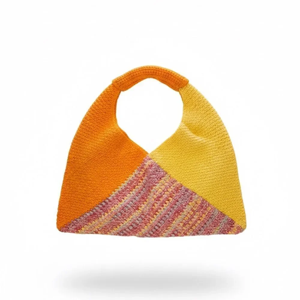 Vibrant Hand Crocheted Bag/Tote in Orange, Yellow, and Variegated Yarn